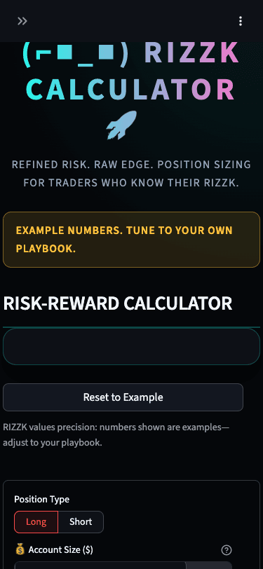 RIZZK Calculator mobile interface